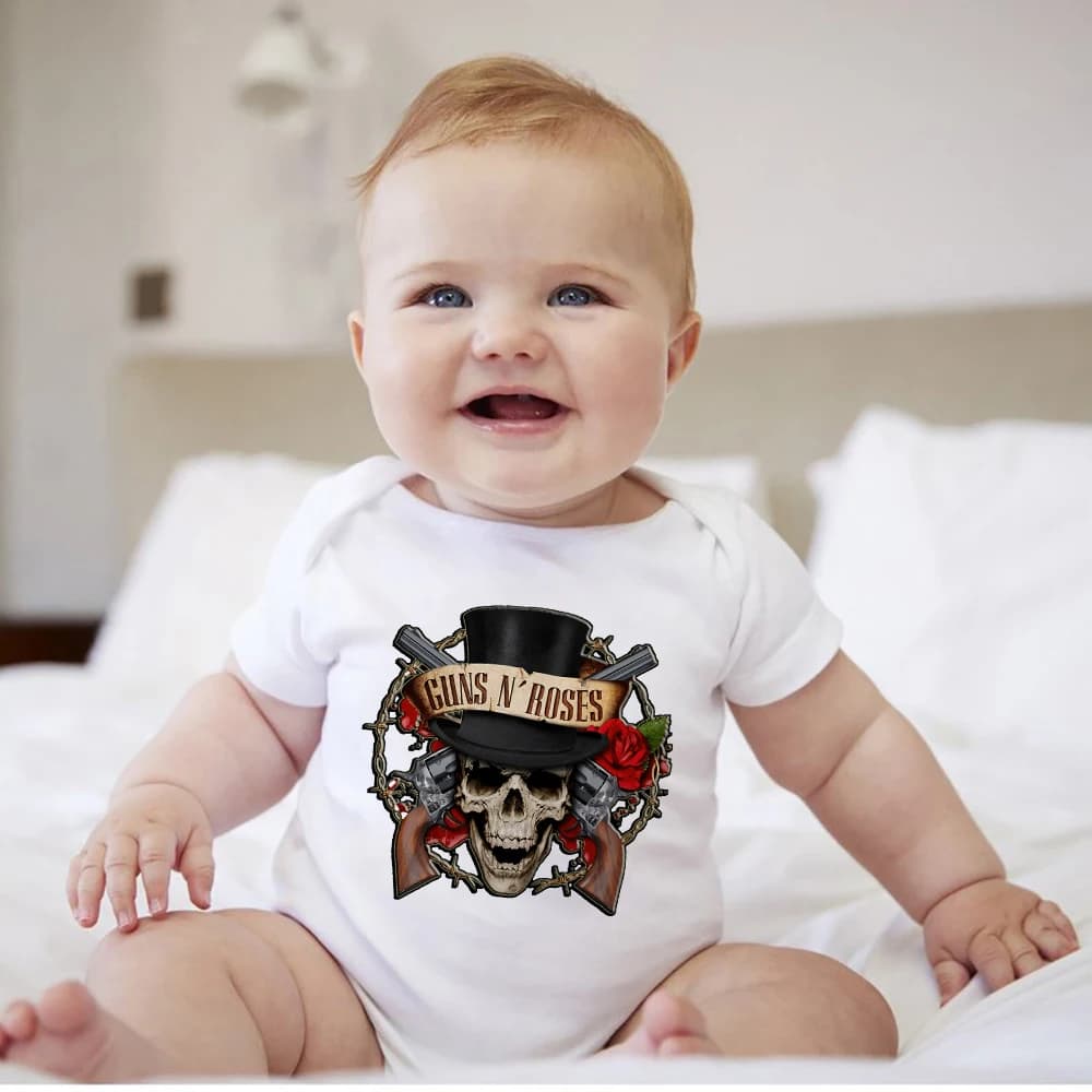 Novelty 2021 Guns N' Roses Baby Bodysuit Set Fashion Rock Baby Boy Clothes Summer Short Sleeve New Born Romper 0-24M Dropship