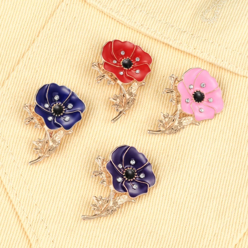Vintage Poppy Flower Enamel Brooch Red Blue Pink Purple Flowers Buckle Pins Clothes Bag Accessories Warrior Memorial Friend Gift