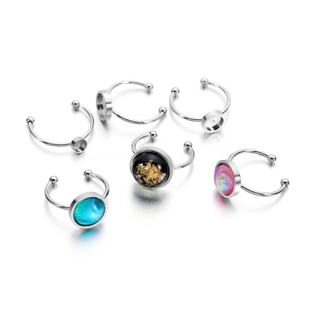 10pcs/lot 4-10 mm Adjustable Ring Settings Base Stainless Steel Glass Cabochons Cameo Settings For DIY Jewelry Making Supplies