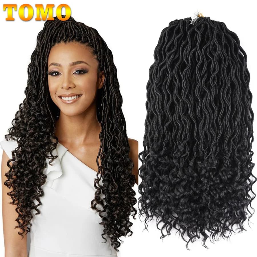 TOMO Faux Locs Curly Crochet Braid Hair 20inch24roots Ombre  Synthetic Braiding Hair Extensions Burgundy Black Red Brown