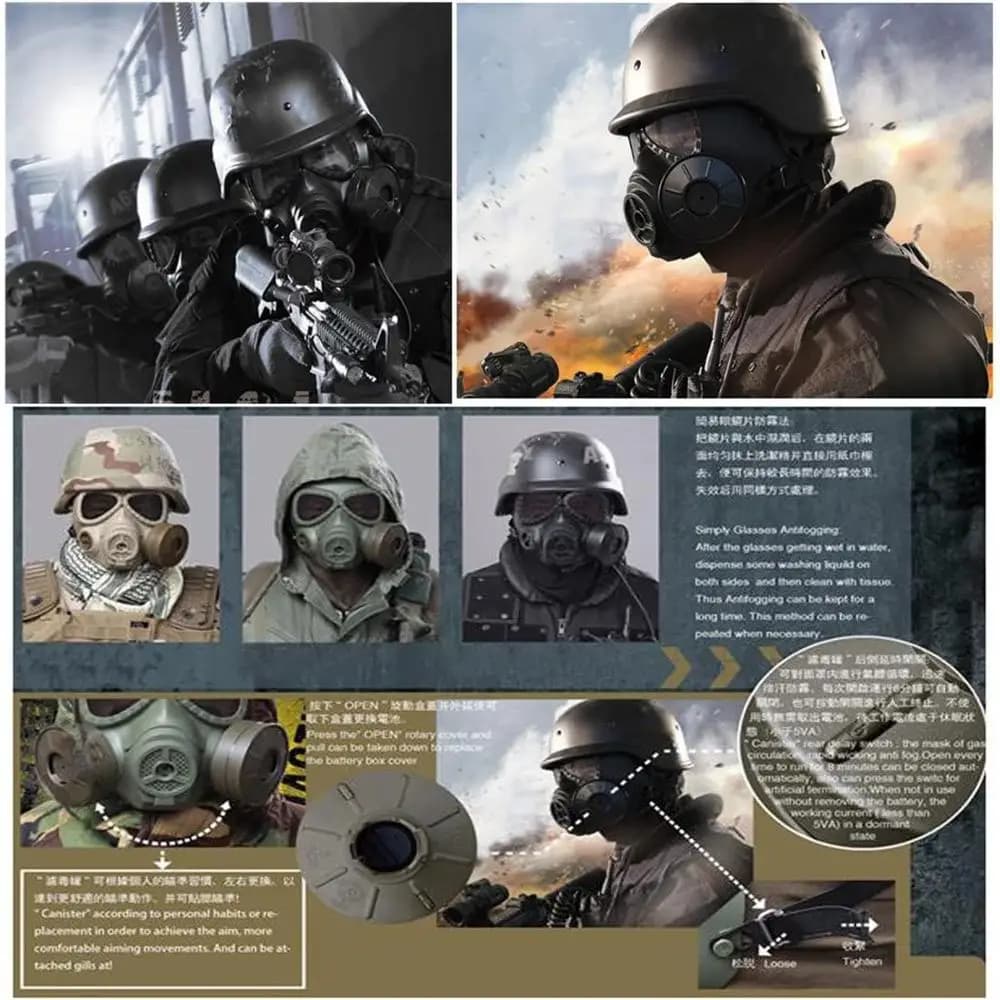 Tactical Airsoft CS outdoor Game Paintball Match Face Gas mask protective Gas Masks Respirator With Filter Exhaust Fan flow air