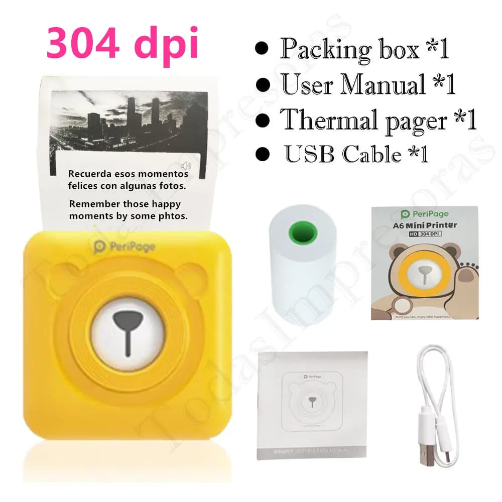 Peripage Original 304dpi A6 Thermal Photo Printer Mini Portable Bluetooth Pocket Printers Color Yellow Mobile Android IOS Giftst