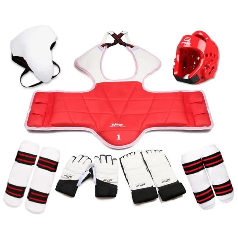 Adults Children Karate Chest Leg Protector Uniform Set WTF Palm Gloves Taekwondo Helmet Kids MMA Body Guard Sparring Equipment