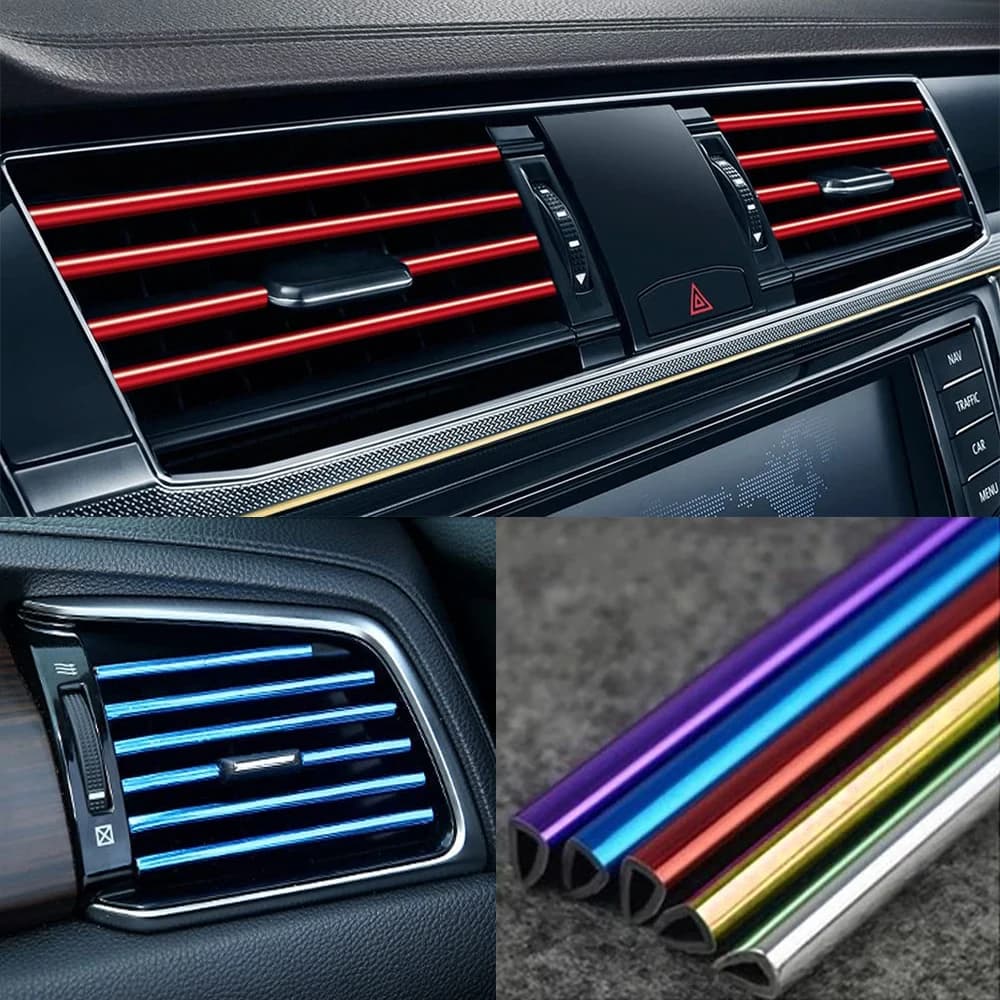 10 Pcs 20cm Car Air Conditioner Vent Outlet Trim Strips U Shape Chrome PVC Colorful Shiny for Car Decoration