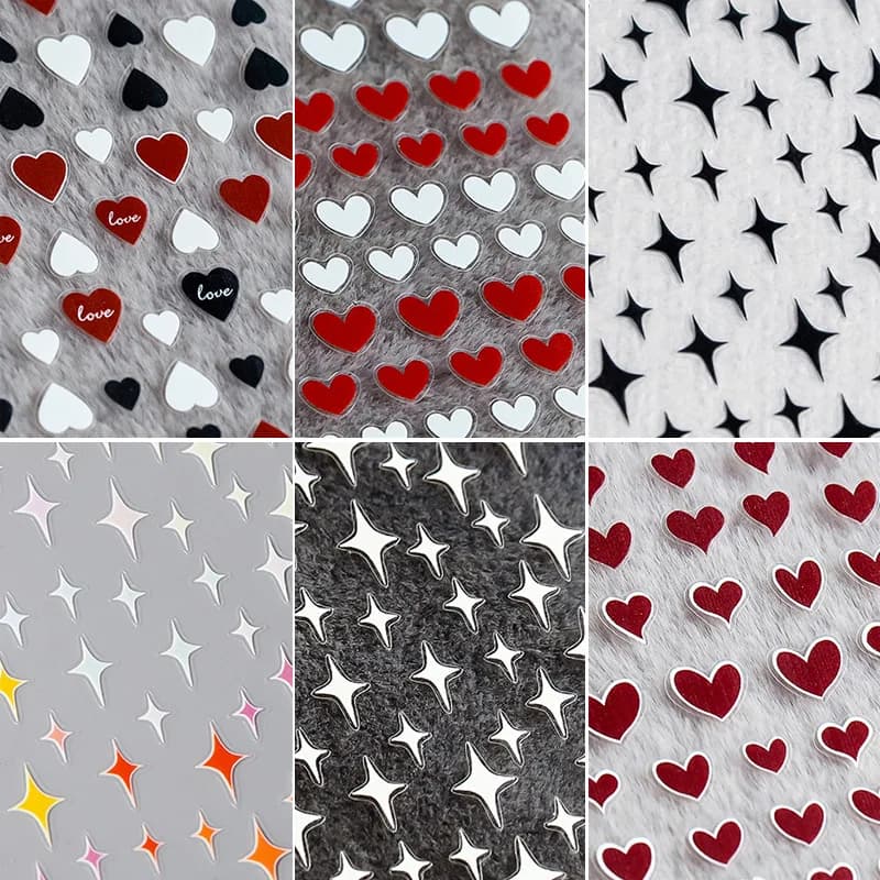 Nail Art Stickers Adhesive High Quality MultiColor Love Heart Stars Design DIY Nail Decals Foils Wraps Decorations