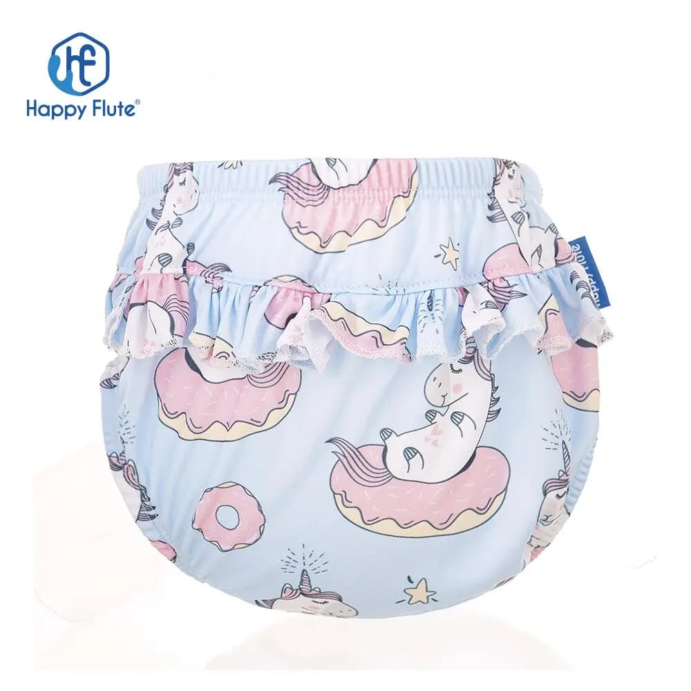 Happyflute 3 Sizes 6-25Kg Kids Flower Edge Nappy Baby Girl's Soft Swimming Pants Flower Printed Cloth Diaper