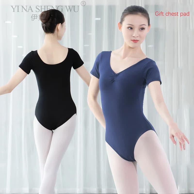 Women Ballet Leotards Dance Wear Adult Soft Cotton Short Sleeve Stretch Gymnastics Bodysuit Ballet Dancewear Practice Clothes