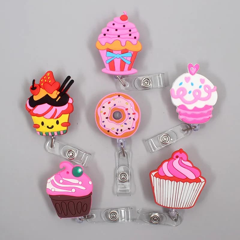 1 Pc New Cute Donuts & Cake Retractable Pull Nurse Students Badge Reel ID Lanyard Name Tag Card Badge Holder Reels For KIDS