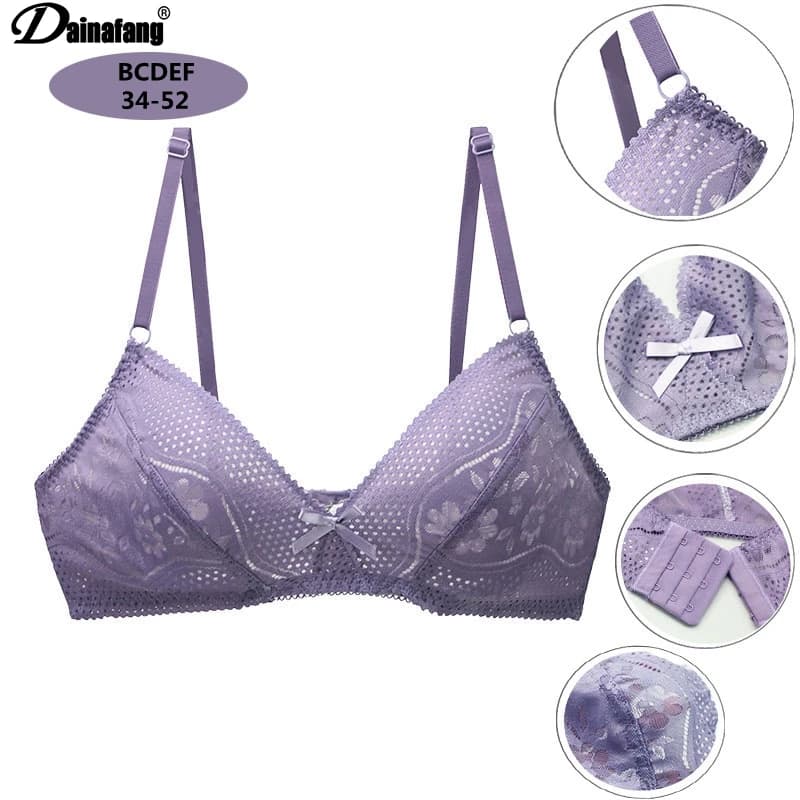 DaiNaFang Brand Non-Wired Bras Ultra-Thin Casual Unlined Lace Underwear Plus Size 75-120 BCDE Cup Female Lingerie
