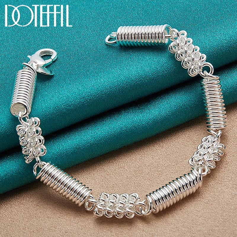 DOTEFFIL 925 Sterling Silver Elasticity Circle Chain Bracelet For Woman Man Charm Wedding Engagement Party Fashion Jewelry