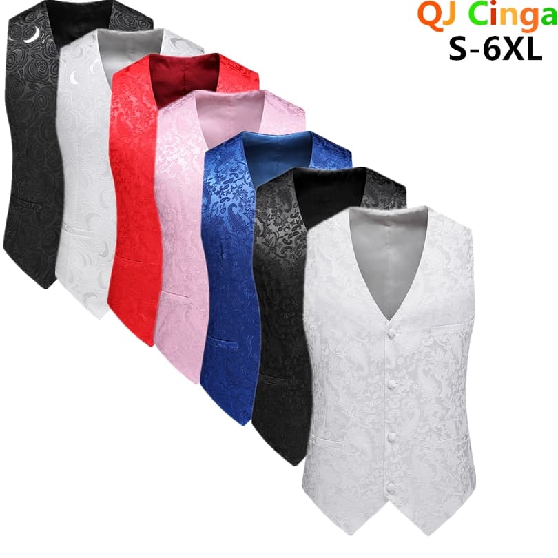 White Rose Sleeveless Waistcoat, Men's Single-breasted V-neck Business Vest, Wedding Party Men Vests Blue Red Black S-5XL 6XL