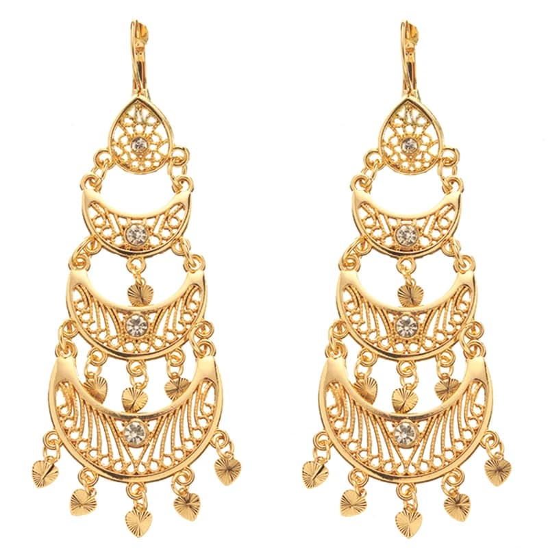 Algerian Abaya Wedding Jewelry Gold Plated Earrings For Girls Luxury Moon Shaped Women's Alloy Pendant Earrings Accessories