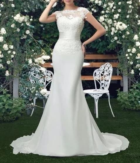 Vestido Novia Mermaid Scoop Wedding Dresses X04 Court Train Short Sleeve Customized Cheap Brides Dress Long Chiffon Bridal Gown