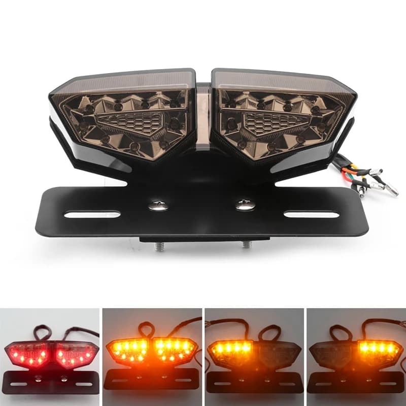 NEW-Motorcycle Taillight Smoke LED Motorcycle Brake Tail Turn Signal License Plate Integrated Light