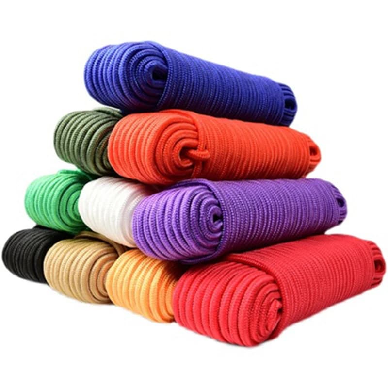 10~100m Φ4mm~9mm Colorful Nylon Braided Rope Home Playground Safety Net Cord Sunshade Nets Fixing String Tent Rope Clothesline