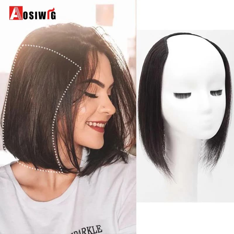 AOSIWIG Straight Black Brown U-Shaped Hair Pad Increase Hair Synthetic Heat Resistant Natural Fake Hair Pieces Extensions Women