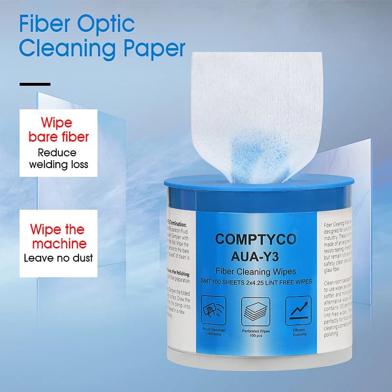 COMPTYCO AUA-Y3 Fiber Cleaning Wipes Platform Dustfree Paper Fiber Optic Low-lint Wipes Optical Fiber Clean Paper FTTH Tools
