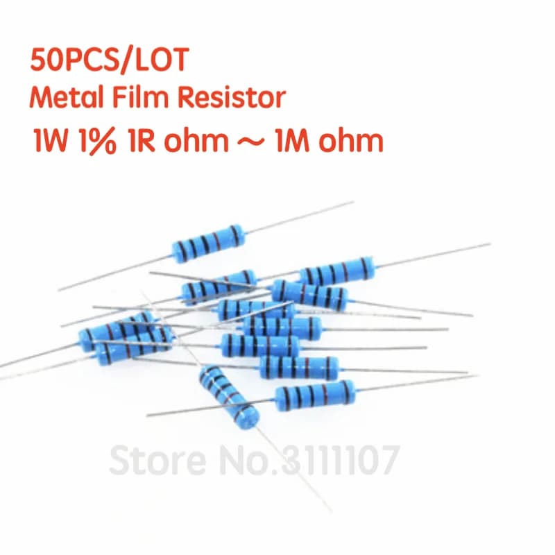 50PCS/LOT 1W 1%  Metal film resistor 1% 1R ~ 1M 2R 10R 22R 47R 100R 330R 1K 4.7K 10K 22K 100K 470K 51 22 47  330 ohm resistance