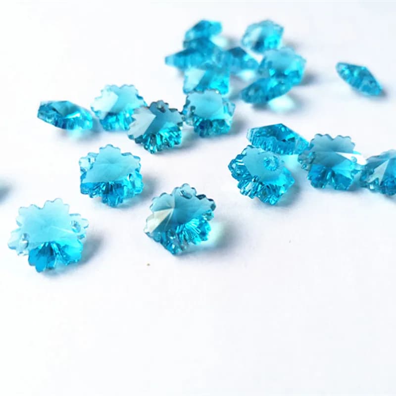 Top Quality 50pcs Aqua Color 14mm Crystal Snow Beads in Two Holes Crystal GlassChandelier Lighting Accessories Diy Jewelry Beads