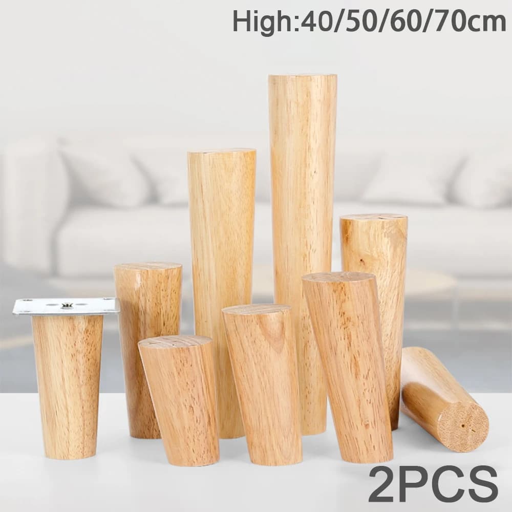 2pcs 30 40 50 60 70cm Furniture Legs Solid Wooden Furniture Feet Cone Sofa Leg with Iron Plate Sofa Table Cabinet Coffee Desk