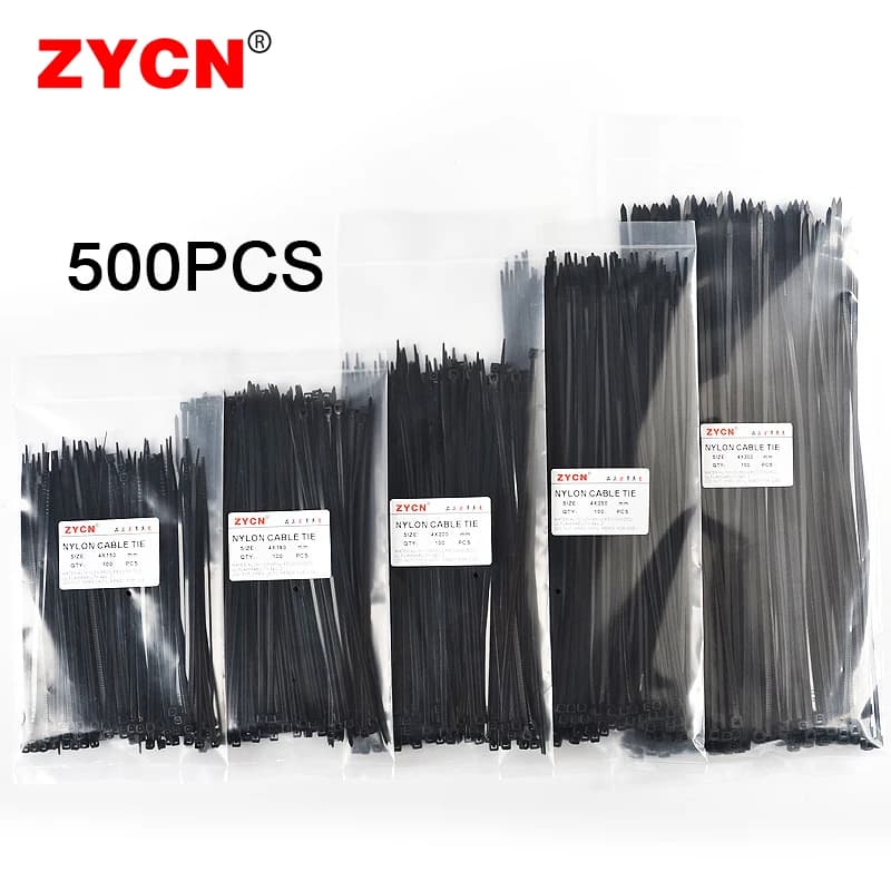 500pcs Self-Locking Nylon Cable Ties Set 3.5*250 4.5*300 Plastic Zip Loop Wire 4-6-8-10-12inch Wrap Fixed Binding High Tensile