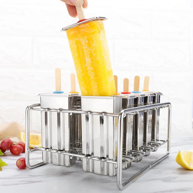 Steel Ice Cream Mold Popsicle Mould DIY Fruit Ice Cream Stick Holder 6 Molds 10 Molds