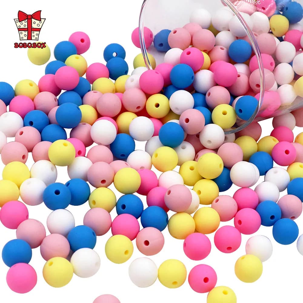 BOBO.BOX 50pcs/lot Silicone Beads 12mm Eco-friendly Sensory Teething Necklace Food Grade Mom Nursing DIY Jewelry Baby Teethers