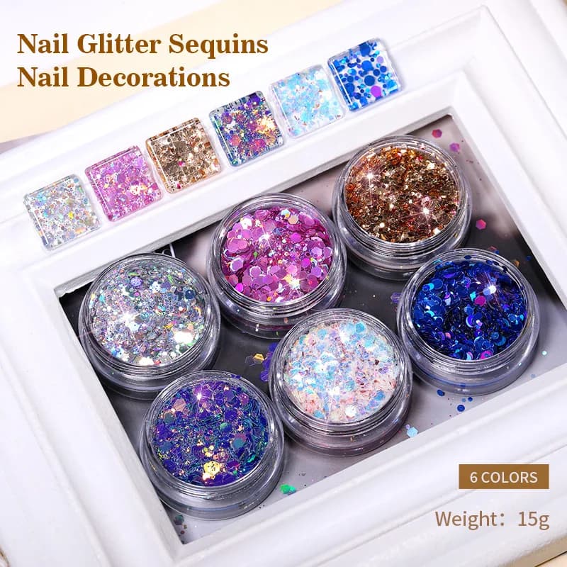 iridescent Diamonds Nail Sequins Sparkly Shinning Polish Flakes Gold Silver Blue Paliette Spangles Manicuring Decoration Powder