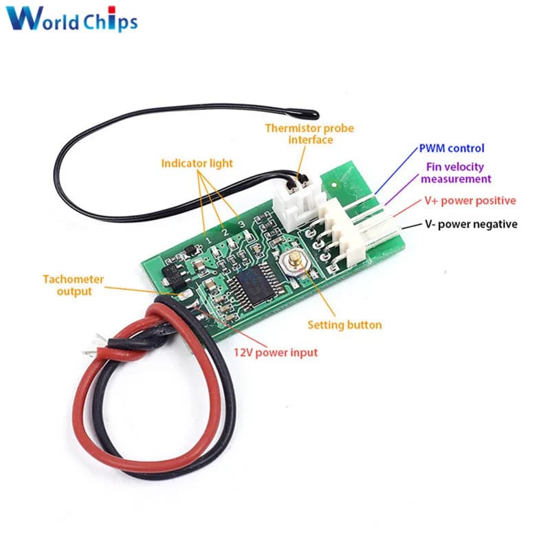 DC 12V PWM Temperature Detector Probe Controller 4-Wire Temperature Fan Speed Controller Governor for PC Fan/Alarm STK IC