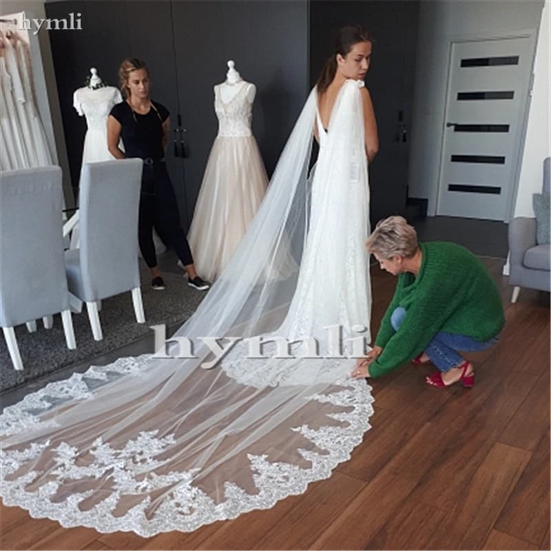 White , Off-White , Ivory Wedding Cape Veil Cathedral Length Lace Bridal Veil Shoulder Veil
