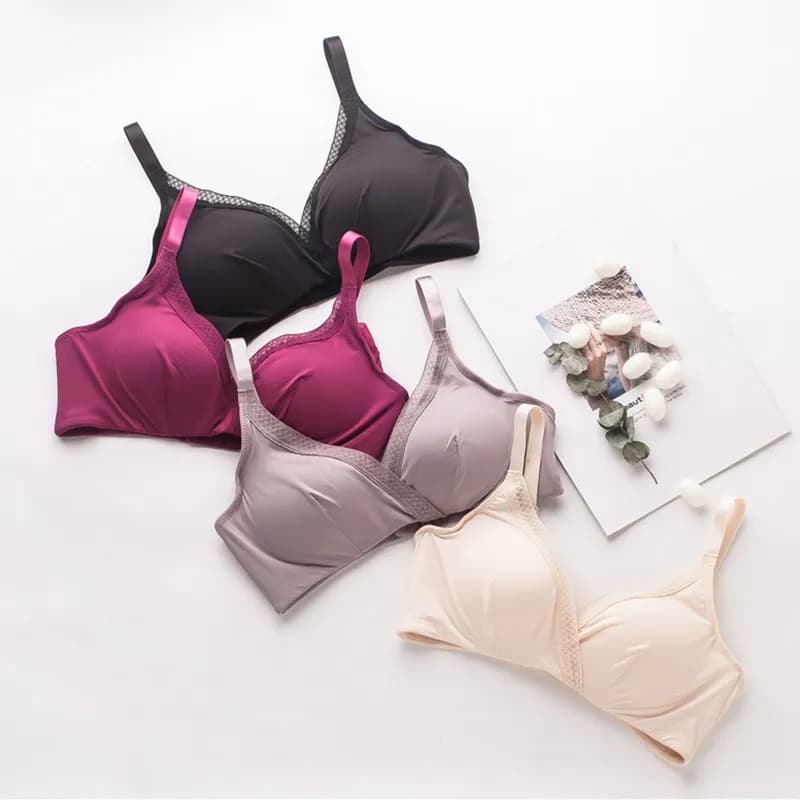Birdsky, 2pcs mulberry pure silk Women thin bra push up top breast bras wire rimless, 4 solid colors. OR-68