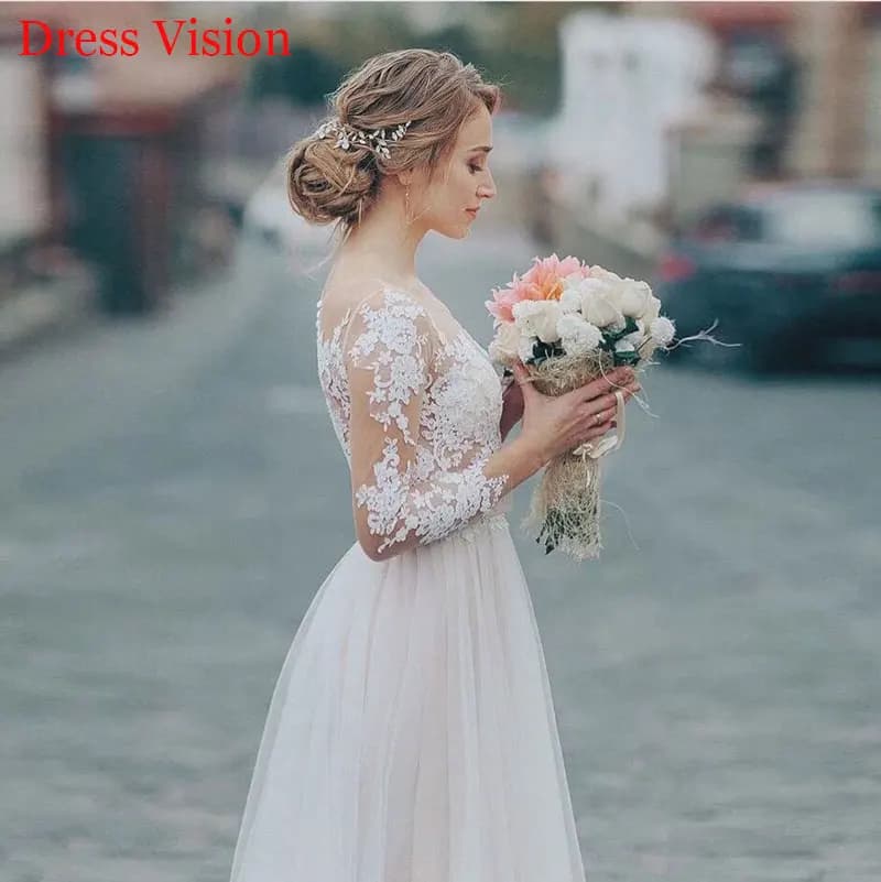 Lace Long Sleeves Robe De Mariee Vestido Wedding Dress Robe De Soiree Simple Satin Vestido De Novia suknia ślubna