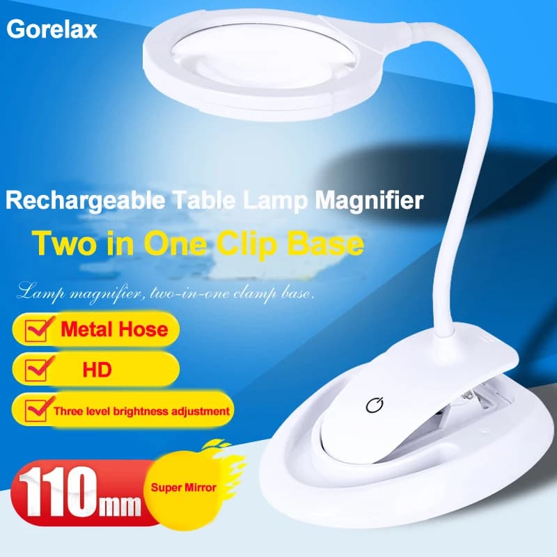 5-10X Table Magnifying Glass With Clip Three Level Brightness Adjustable Led Lamp Optical Lens Magnifier For Reading Repairing
