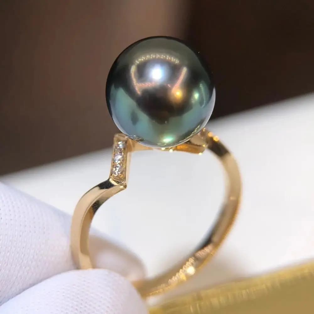 D1010 Pearl Ring Fine Jewelry Solid 18K Gold Round 10-11mm Nature Sea Water Tahiti Pearls Rings for Women Fine Presents