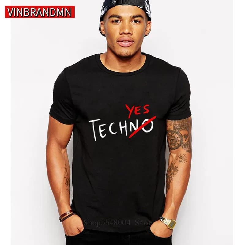 New Fashion Funny TechNo or TechYes T shirt Casual Man Tops Thunderdome Hardcore Techno And Gabber Men T-Shirts Hip Hop Clothing