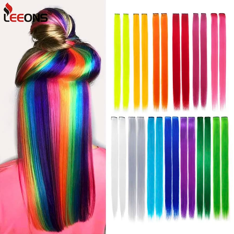 Synthetic Clip In One Pieces Raiinbow Hair Extensions  Straight Synthetic Hair Pieces 18" Long  Ombre Hair Pink Purple Red Blue