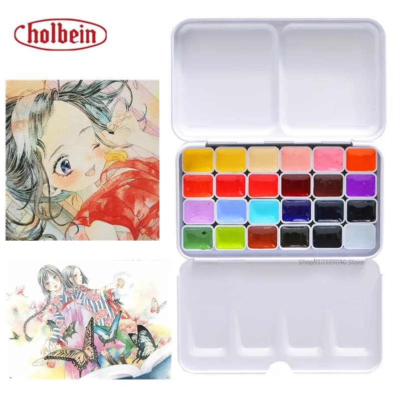 Holbein Watercolor Paint 24 Colors Seven Gods Nana Character Color Folding Travel Portable Watercolor Box Artist's Art Supplies