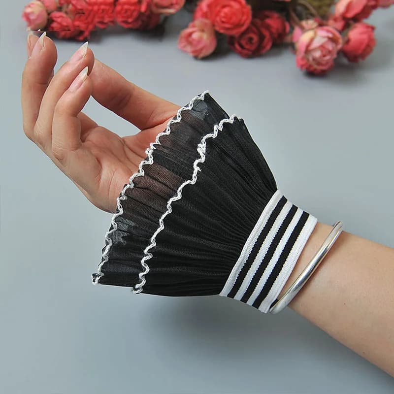 White Lace Fake Sleeves Women For Sweater Decorative Fake Cuffs Sleeves fashion Lace Flounces Pleat Buttoned Wrist False Sleeves