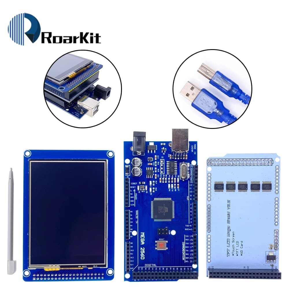 3.2" TFT LCD Touch Screen Display 320X240 ILI9341+3.2 inch Shield+Mega 2560 R3 with usb cable for Arduino kit