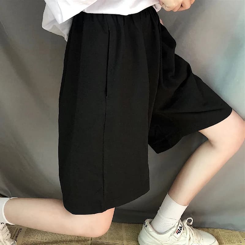 Y2k Summer Black Short Women Fashion Ladies Elastic Waist Short Pant High Waist Streetwear Wide-leg Oversize Simple Unisex Short