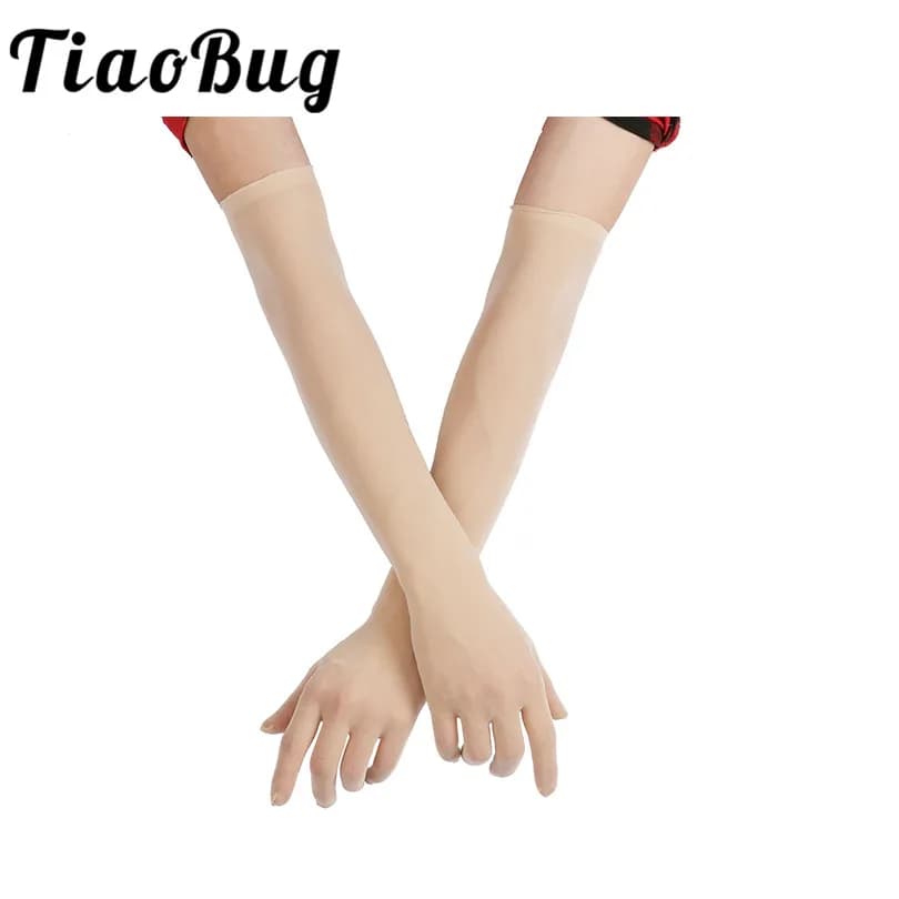 Women Mesh See Through Gloves Sheer Gloves Stretchy Full Finger Long Gloves Bridal Mittens for Sun Protection Wedding Accessory