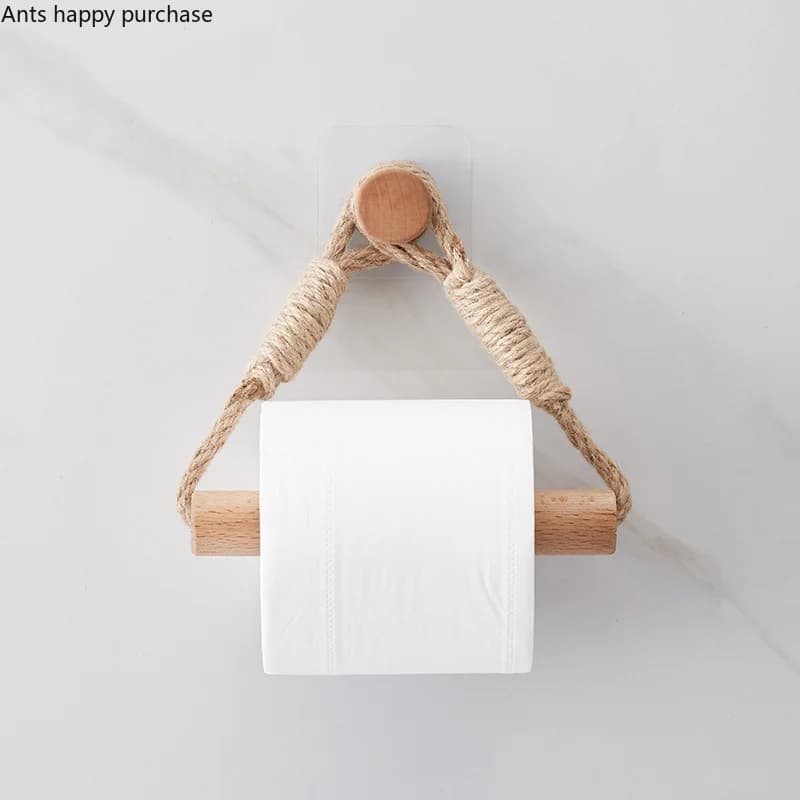 Wall Storage Rack Toilet Paper Holder Roll Holder Wooden Triangle Toilet Paper Holder Nordic Retro Manual Hemp Rope Pine Rack