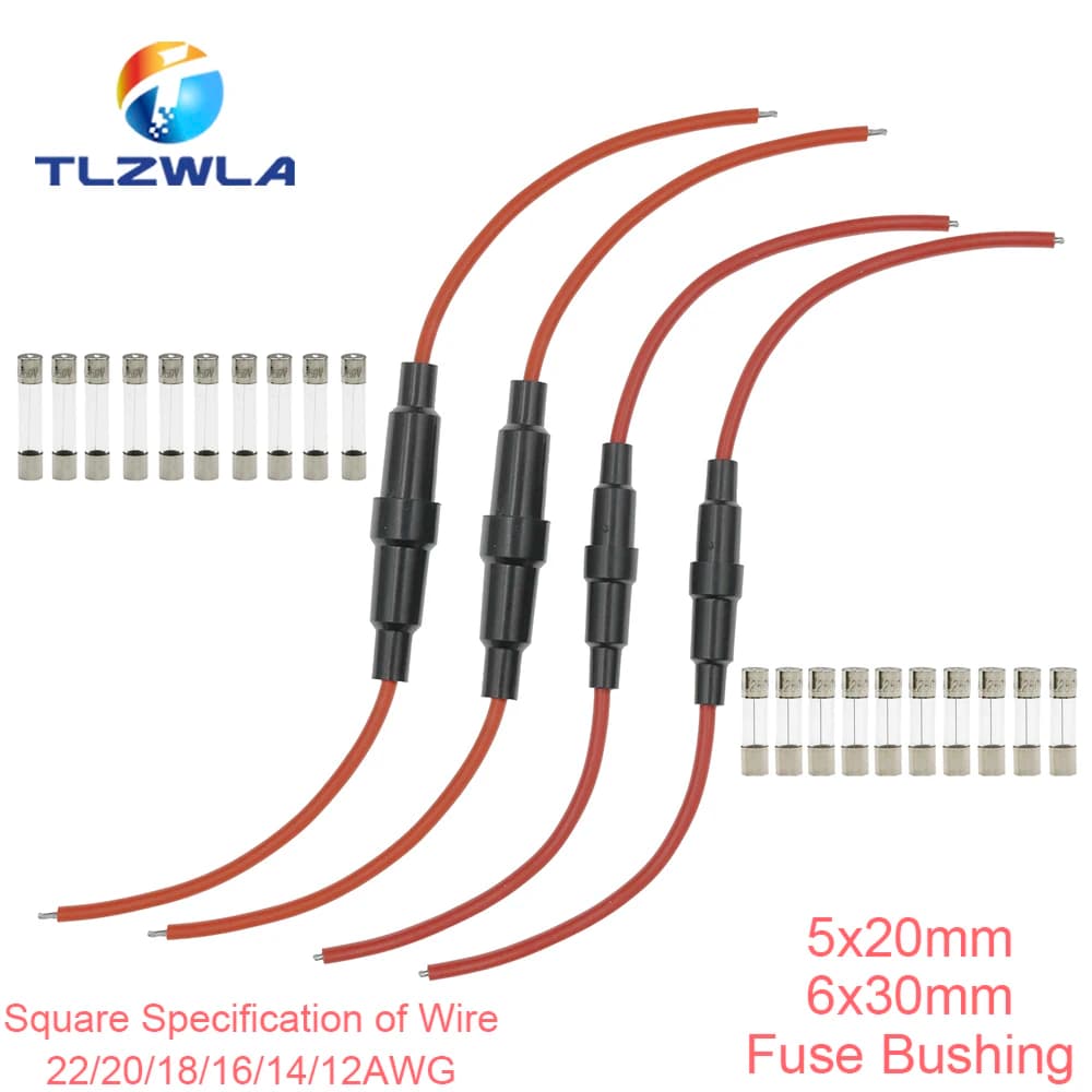5PCS 5*20mm 6*30mm Glass Fuse Holder Screw Type 5X20mm with 22 20 18 16 14AWG Wire Cable 250V 5X20MM Glass Fuse Tube Fuse Casing