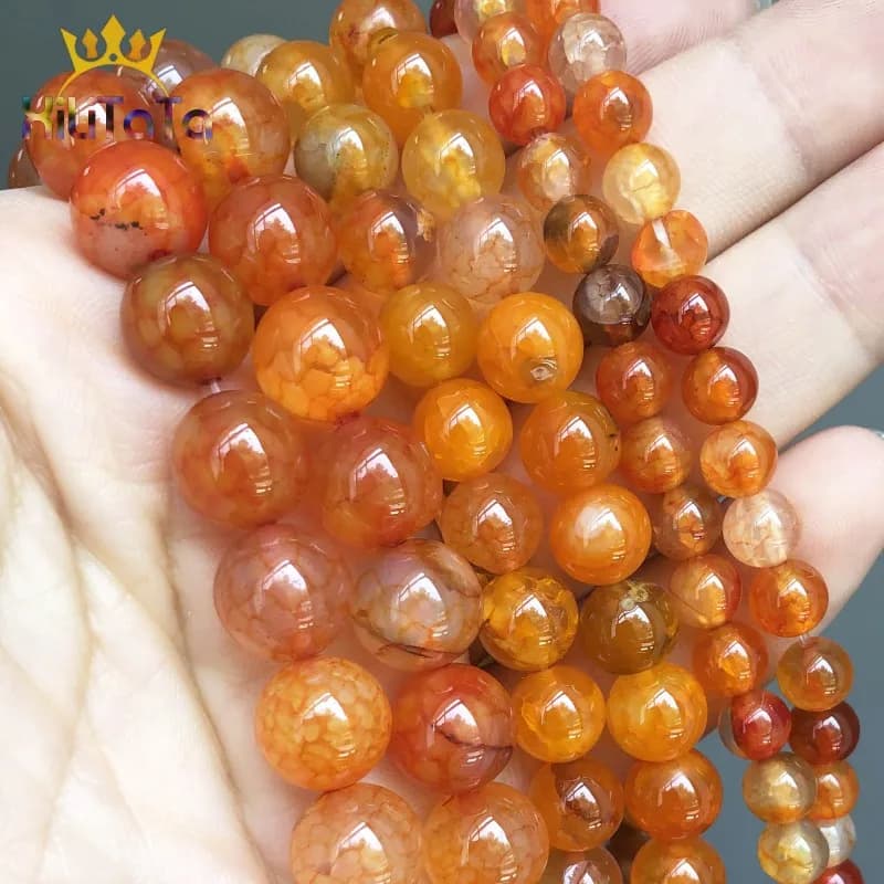 Natural Orange Red Fire Dragon Veins Agates Beads Round Loose Stone Beads For Making Jewelry DIY Bracelet Charms 15'' 6/8/10mm