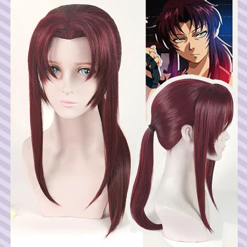 New BLACK LAGOON Rebecca Revy Cosplay Wig Wine Dark Red Ponytail Long Styled Hair Wigs + a wig cap