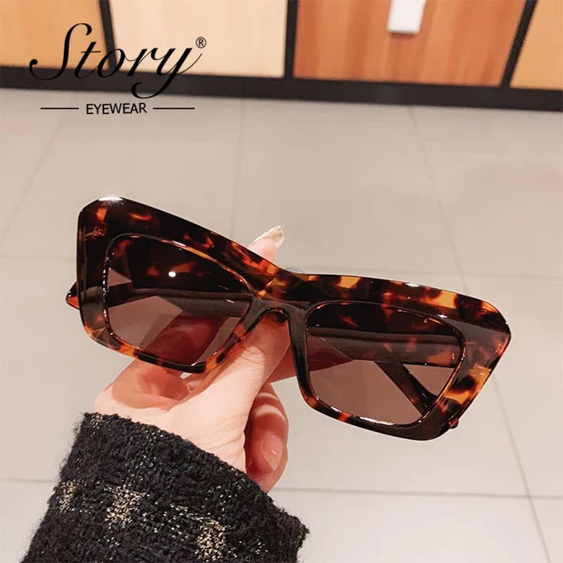 STORY Vintage Leopard Oversized Cat Eye Sunglasses Women Men 2021 Brand Designer Tortoise Shell Thick Frame Sun Glasses S3920K