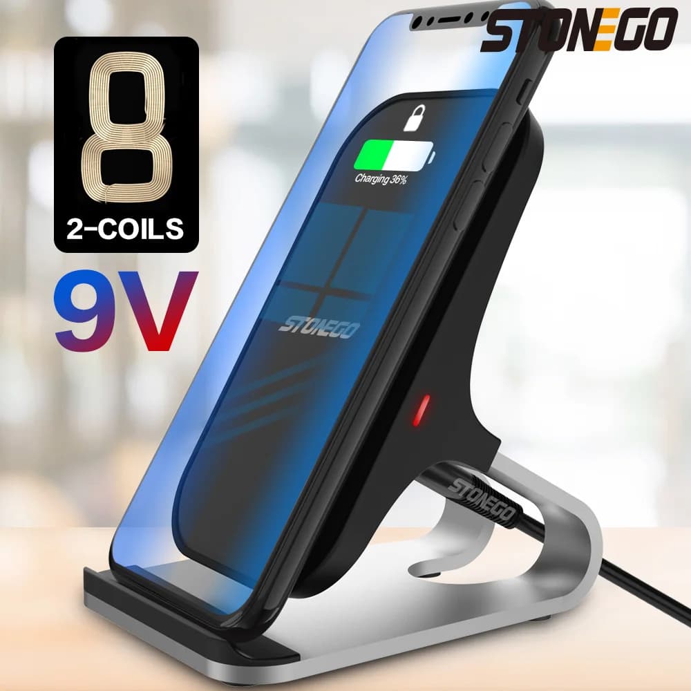 STONEGO Wireless Charger Holder, 10/7.5/5W Qi Fast Wireless Charging Pad Quick Charge Wireless Charger Dock W/ Type-c Cable