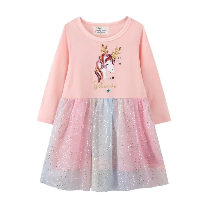 Jumping Meters Princess Party Tutu Girls Dresses Fashion Hot Selling Birthday Gift Long Sleeve Autumn Spring Kids Frocks Costume
