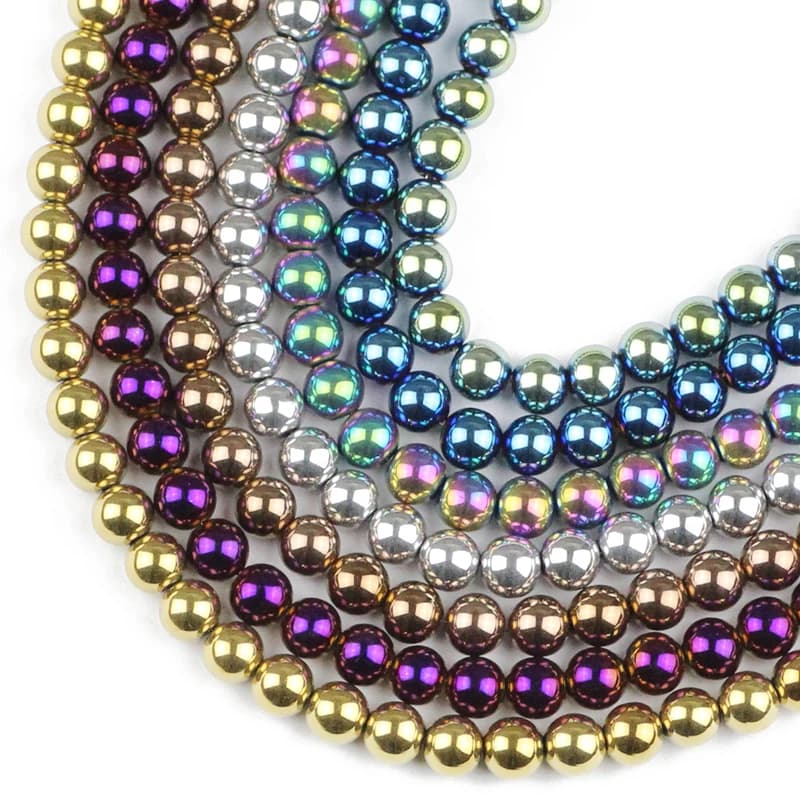 HGKLBB Round Hematite beads Natural Stone 2/3/4/6/8/10mm gold color Plated Loose beads Jewelry bracelets Making DIY Accessories