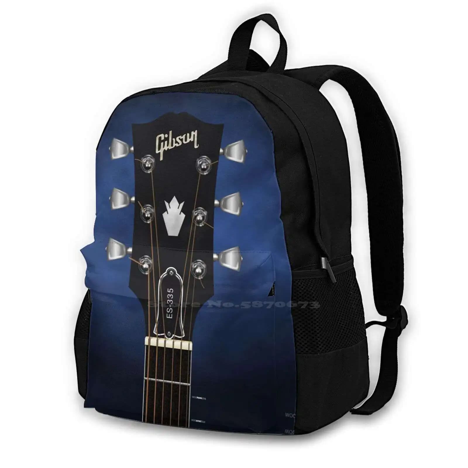 Guitar Headstock Art-Es 335 217D Print Design Backpack Student Bag Guitar Headstock Tuning String Music Neck Country Indie